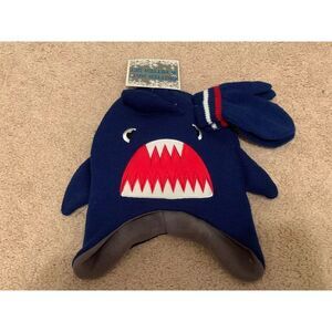 NEW Critter Hat Mittens Set Knit Cap blue shark